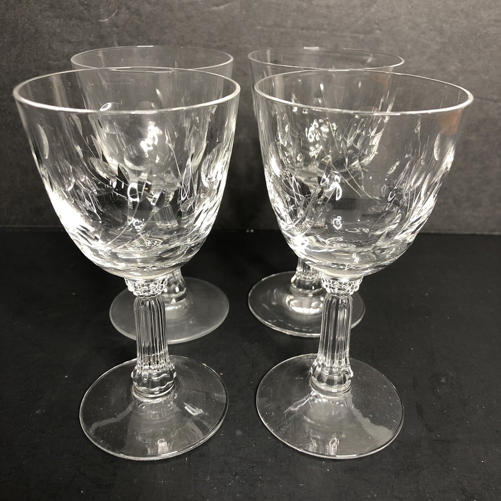 4 Fostoria SPINET Wine Glasses 4 3/4" Tall Dots Leaves MCM Vintage